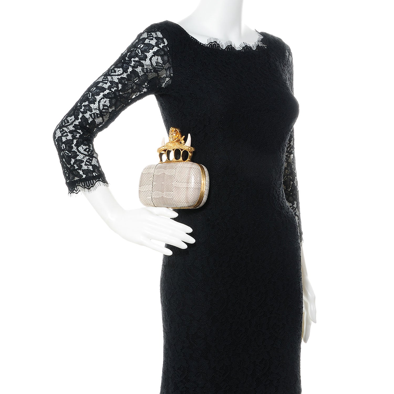 Alexander McQueen Ayers Snakeskin Horn Knucklebox Clutch Vintage Grey 2 of 12