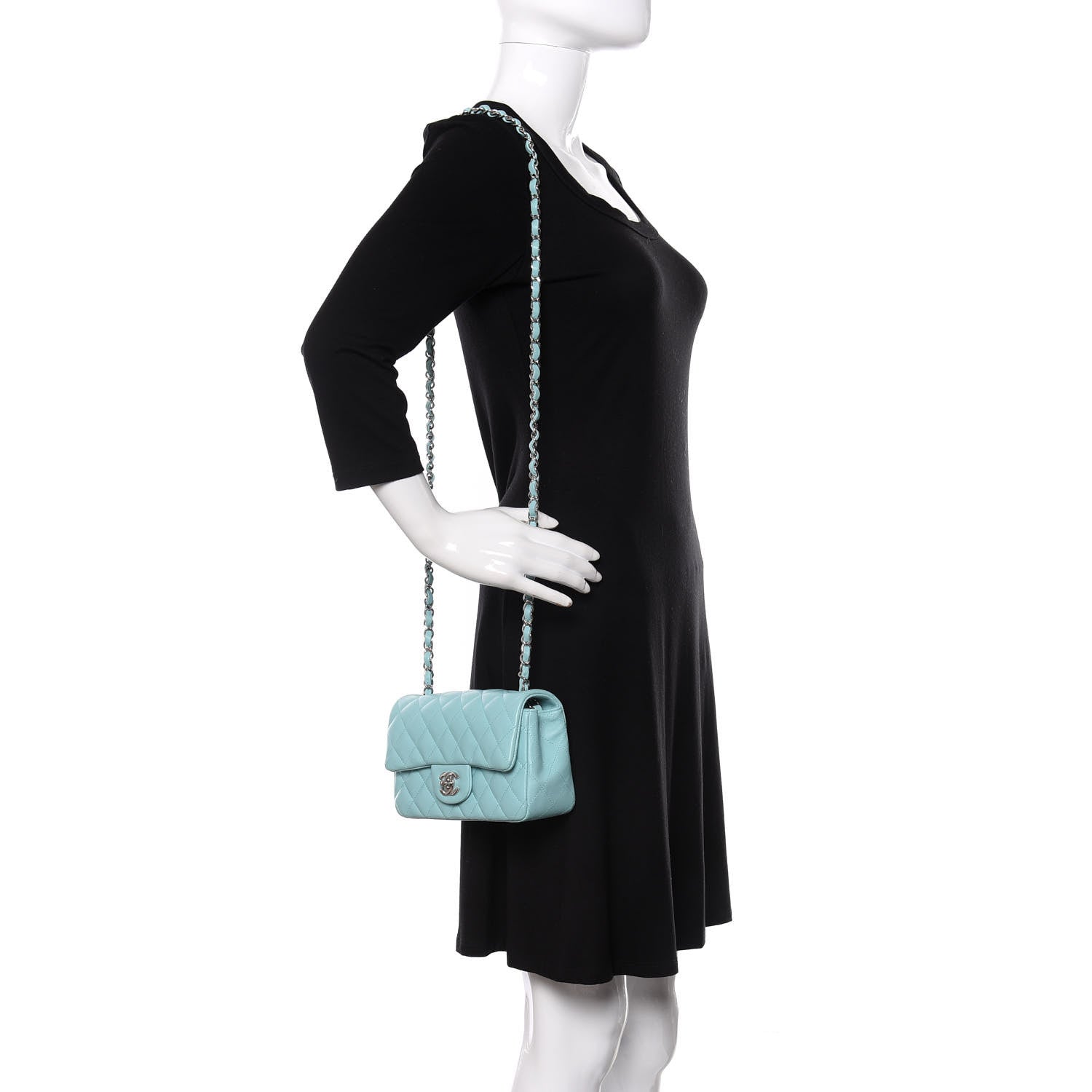Chanel Lambskin Quilted Mini Rectangular Flap Light Blue 2 of 13