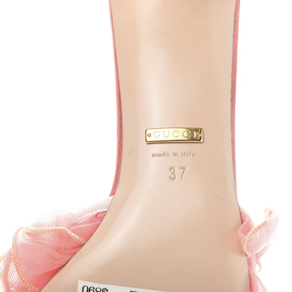 Gucci Tulle Ruffle Low Heel Slide Sandals 37 Peach Mystic White 7 of 9