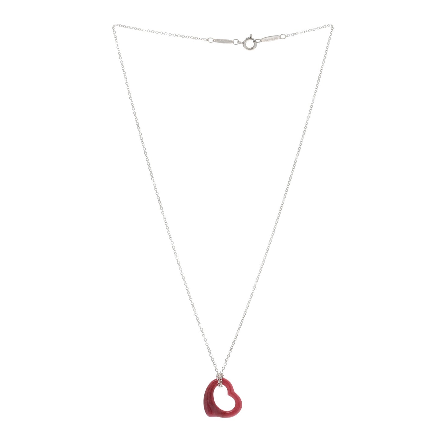 Sterling Silver Rhodonite Elsa Peretti Open Heart Pendant Necklace