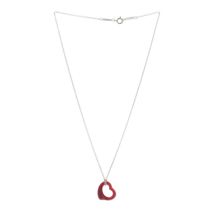 Tiffany Sterling Silver Rhodonite Elsa Peretti Open Heart Pendant Necklace 3 of 5