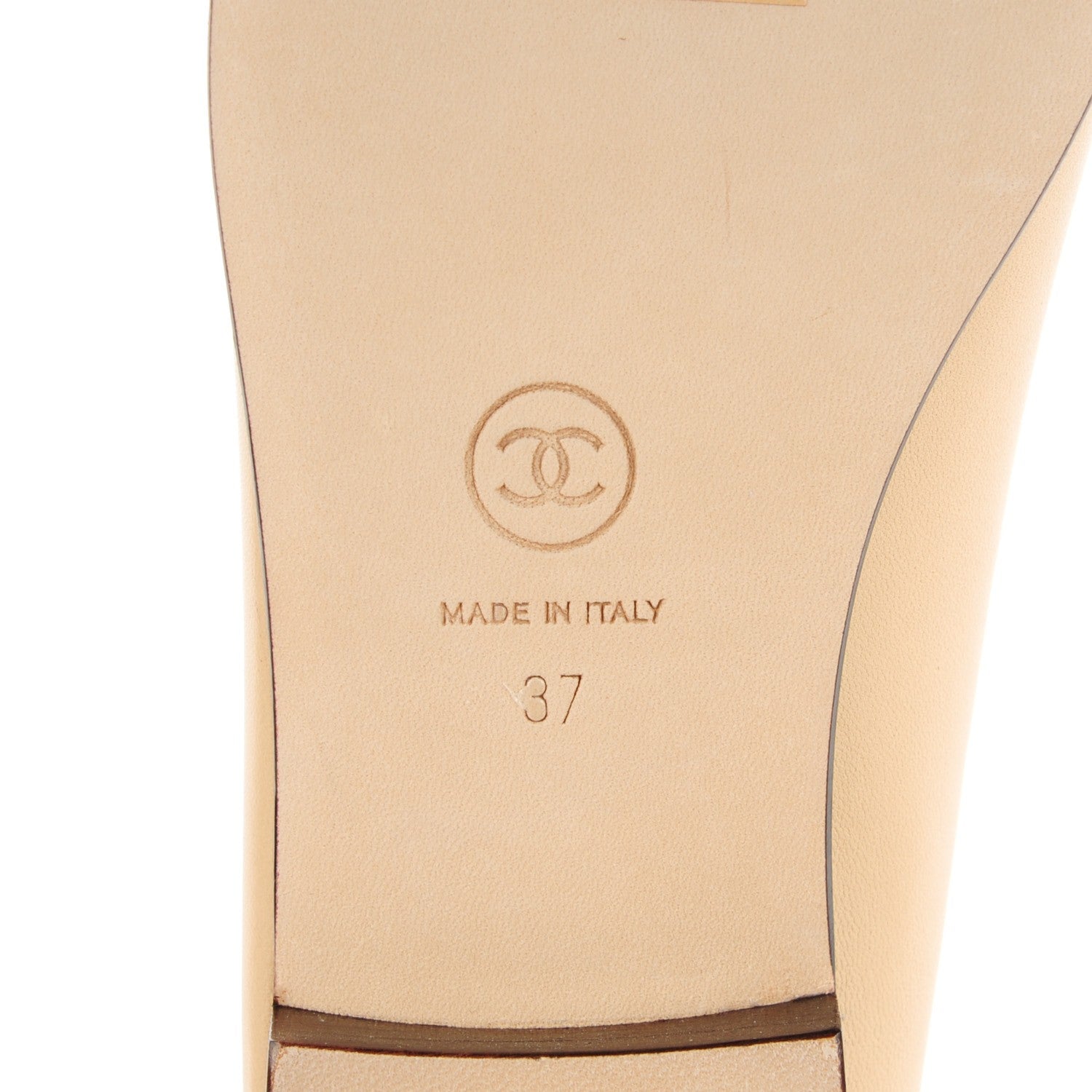 Chanel Lambskin Cap Toe CC Ballerina Flats 36.5 Beige Black 7 of 9