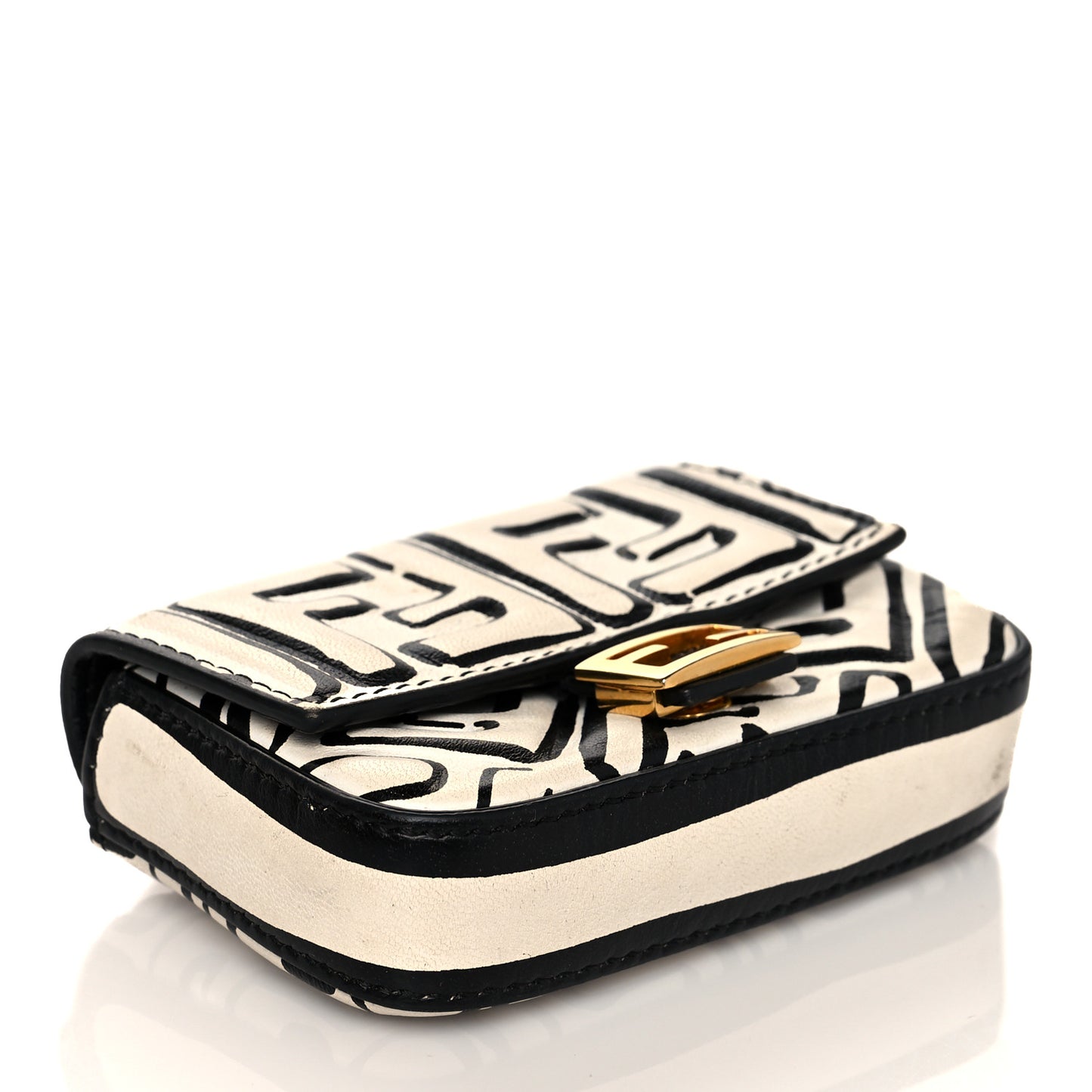 X JOSHUA VIDES Nappa Vitello King FF Embossed Nano Baguette Charm White Black