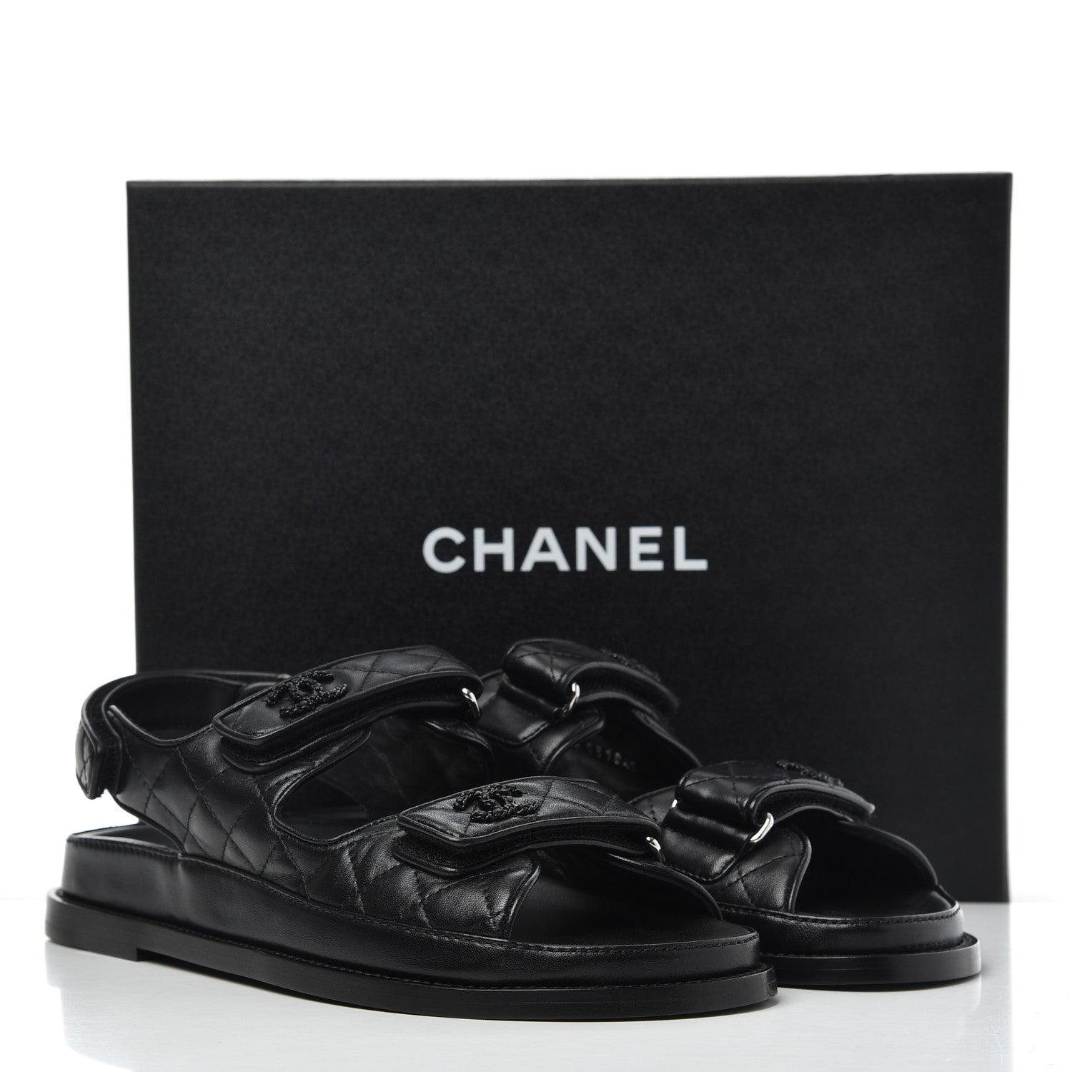 Chanel Lambskin Velcro Dad Sandals 40 Black 9 of 9
