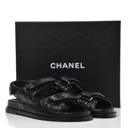 Chanel Lambskin Velcro Dad Sandals 40 Black 9 of 9