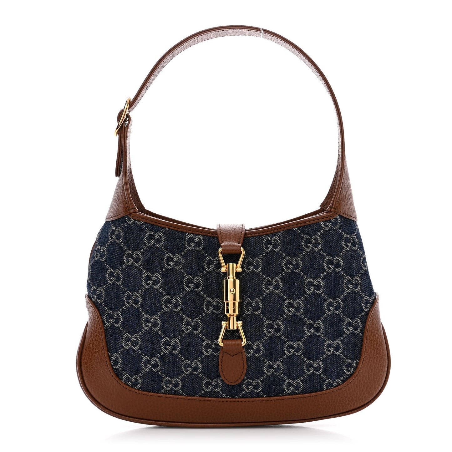 New Denim GG Monogram Calfskin Small Jackie 1961 Hobo Blue Tea Cuir