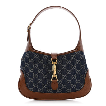 Gucci New Denim GG Monogram Calfskin Small Jackie 1961 Hobo Blue Tea Cuir 1 of 10