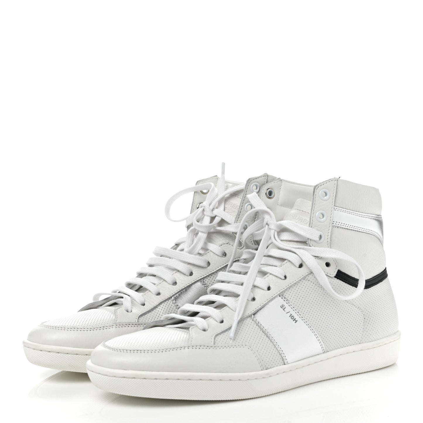 Metallic Calfskin Mens Perforated Court Classic SL/10H High Top Sneakers 41 Silver