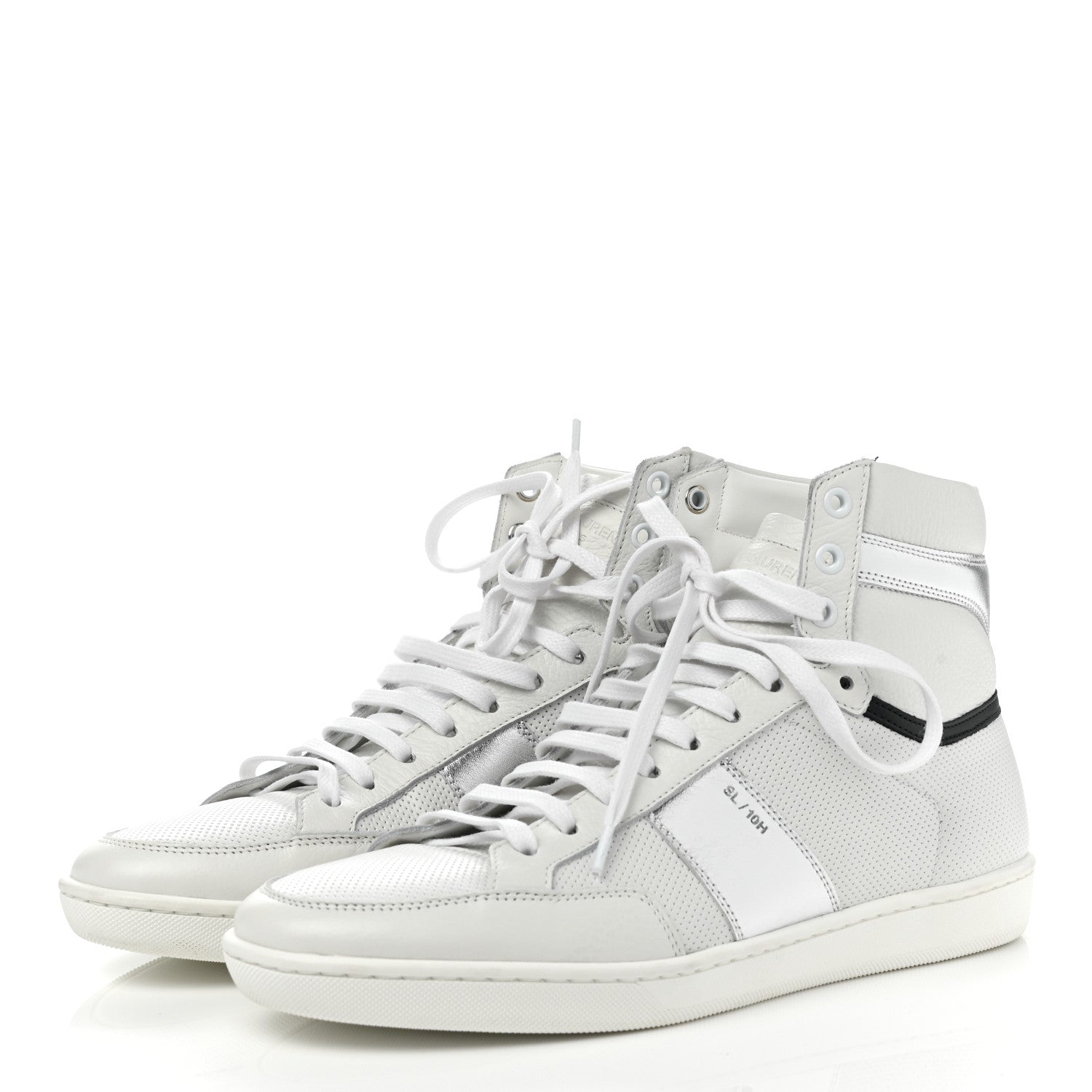 Saint Laurent Metallic Calfskin Mens Perforated Court Classic SL/10H High Top Sneakers 41 Silver 3 of 9
