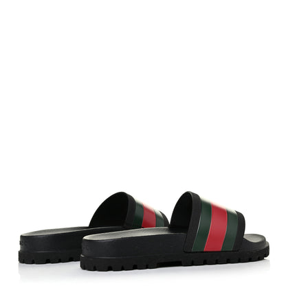 Gucci Rubber Web Mens Lug Sole Slide Sandals 7 Black Green Red 3 of 4