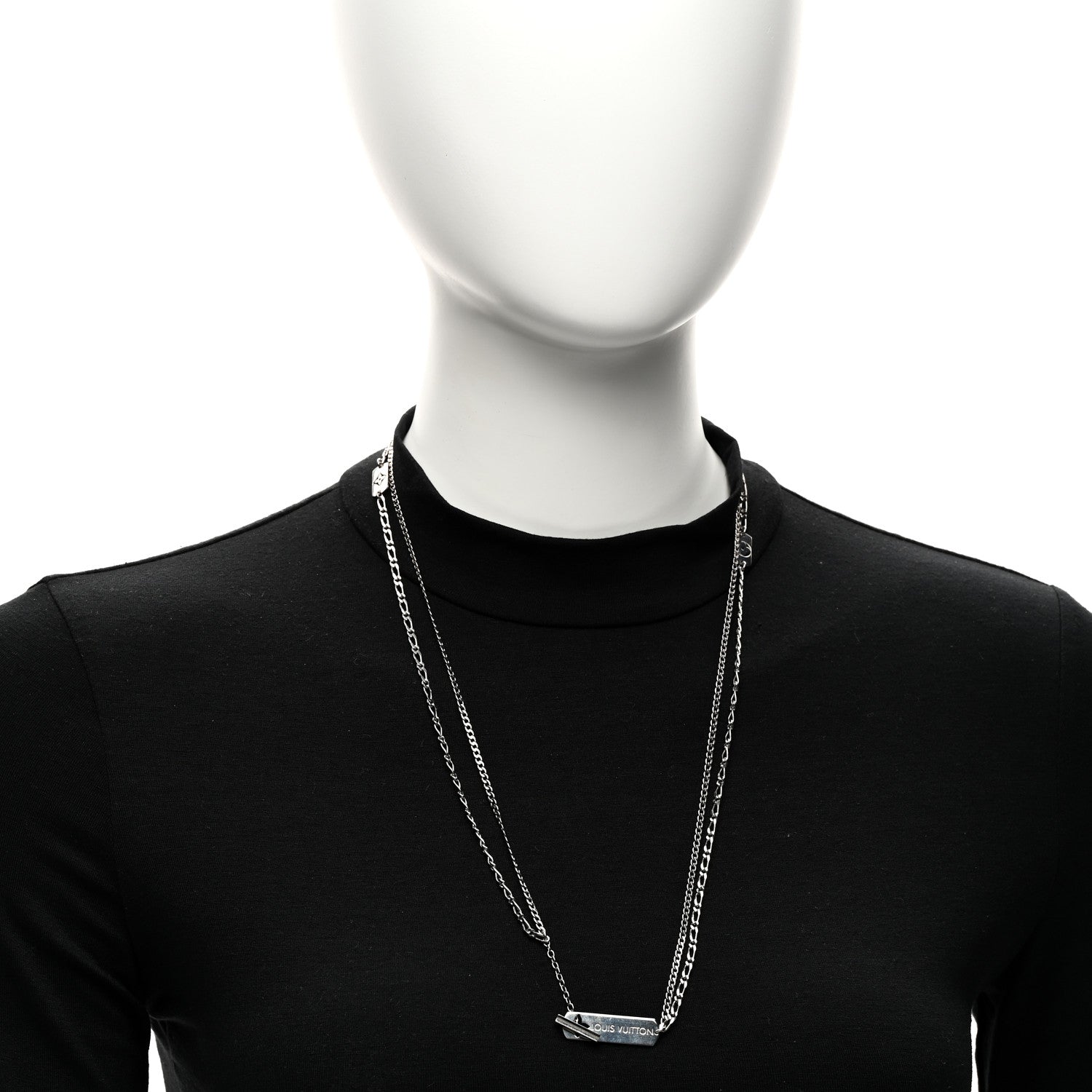 Louis Vuitton Metal Monogram Necklace Silver 2 of 5