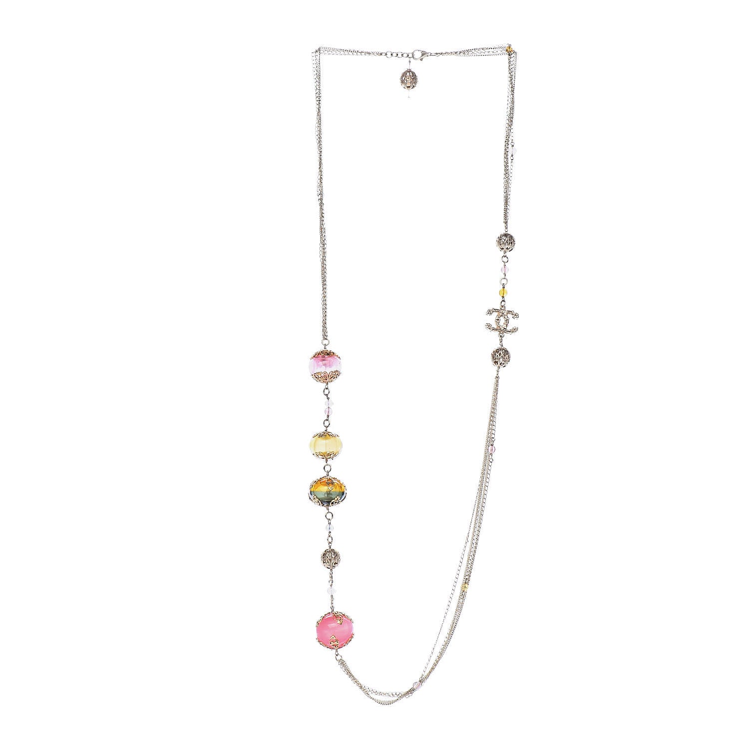 Chanel Gripoix Poured Glass CC Ball Long Necklace Gold Multicolor 3 of 4