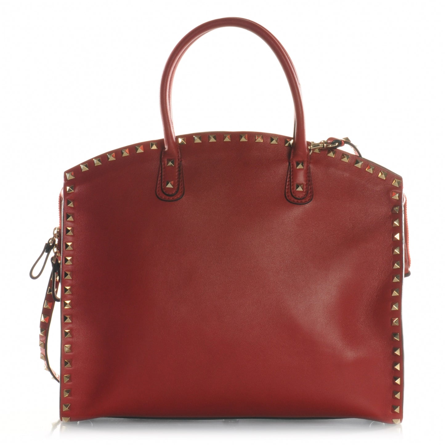 Leather Rockstud Dome Shopper Red