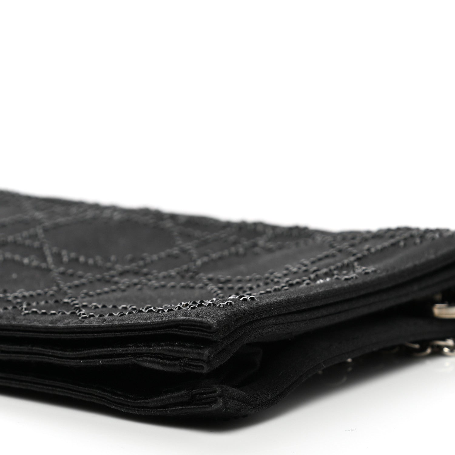 Christian Dior Satin Crystal Cannage Flap Clutch Black 9 of 11