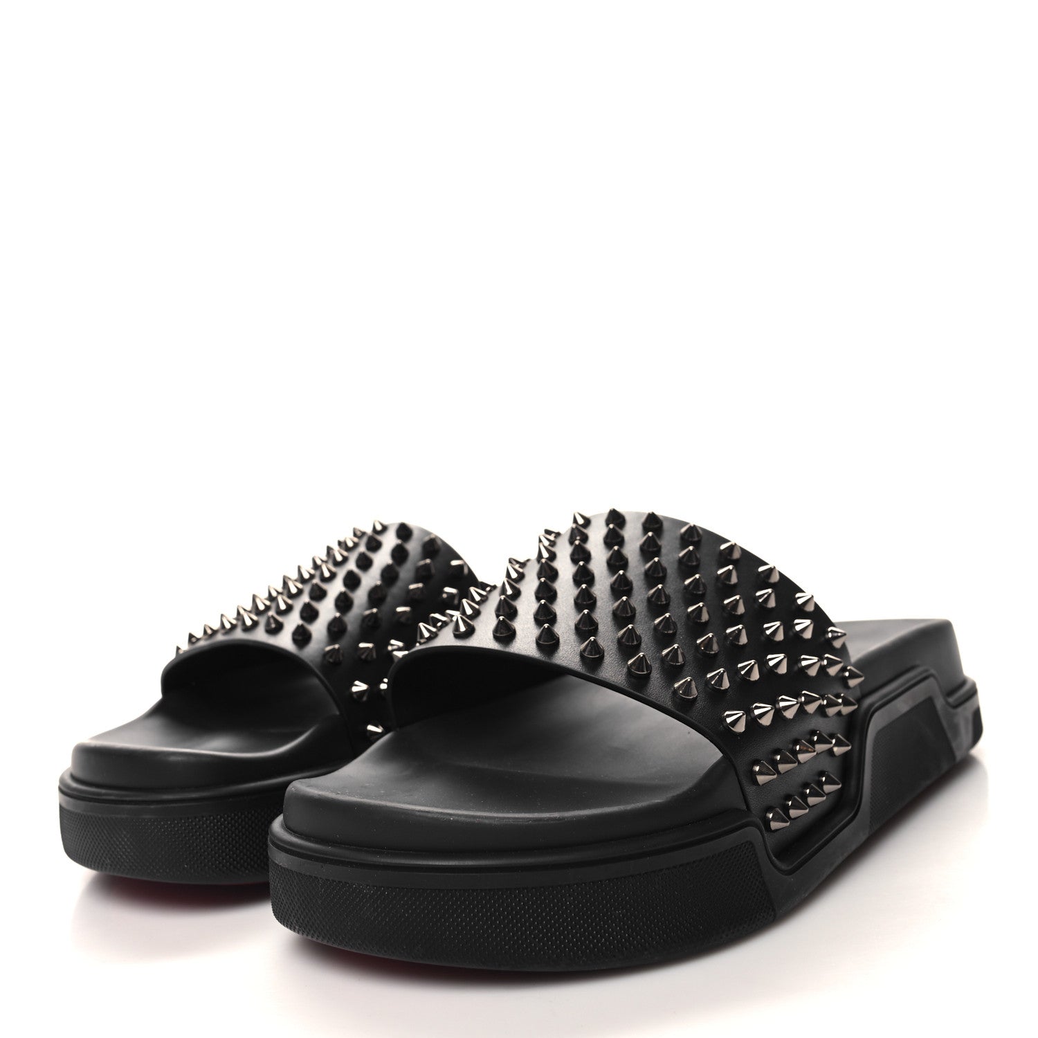 Christian Louboutin Calfskin Studded Mens Pool Fun Platform Flat Slide Sandals 44 Black 3 of 8