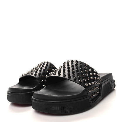 Christian Louboutin Calfskin Studded Mens Pool Fun Platform Flat Slide Sandals 44 Black 3 of 8