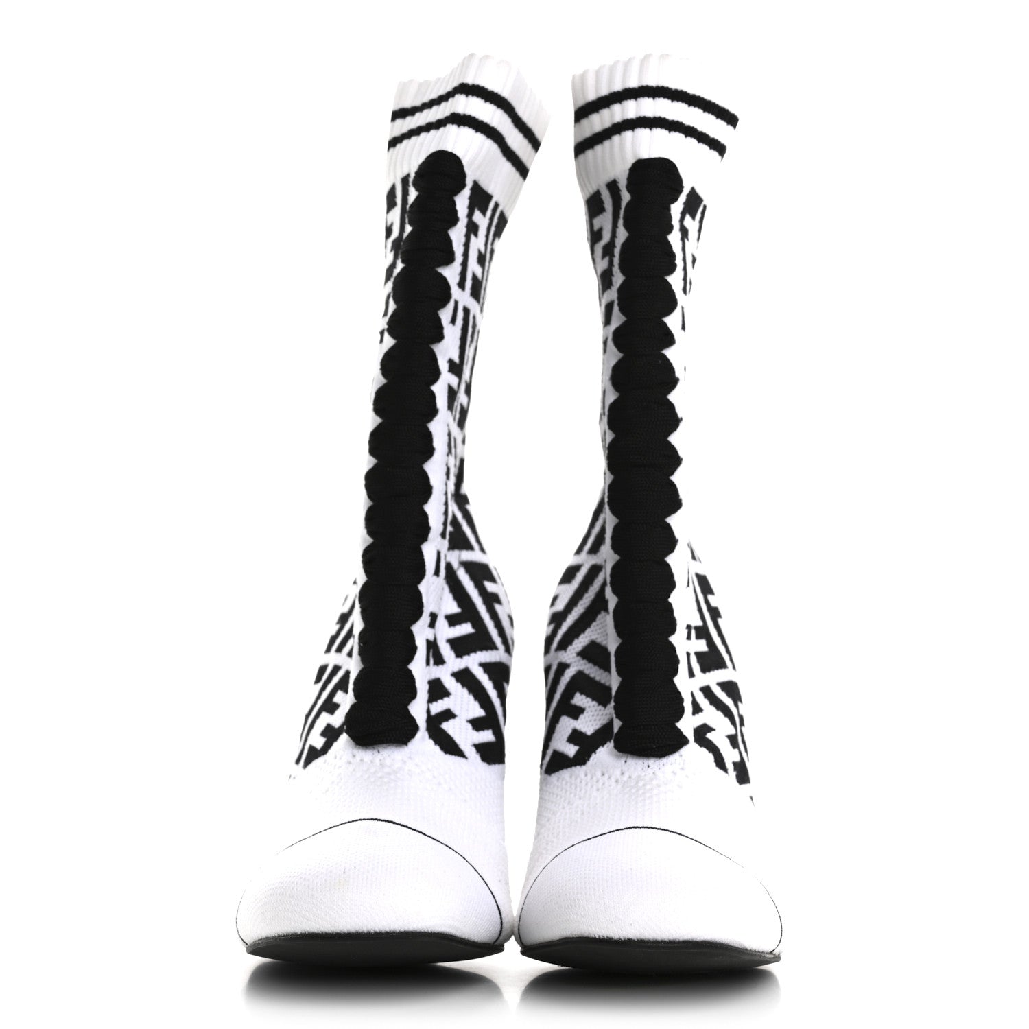 Fendi Stretch Fabric Knit FF Sock Booties  36 Black White 3 of 8