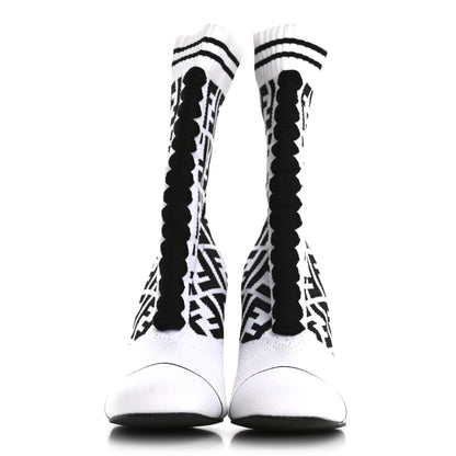 Fendi Stretch Fabric Knit FF Sock Booties  36 Black White 3 of 8
