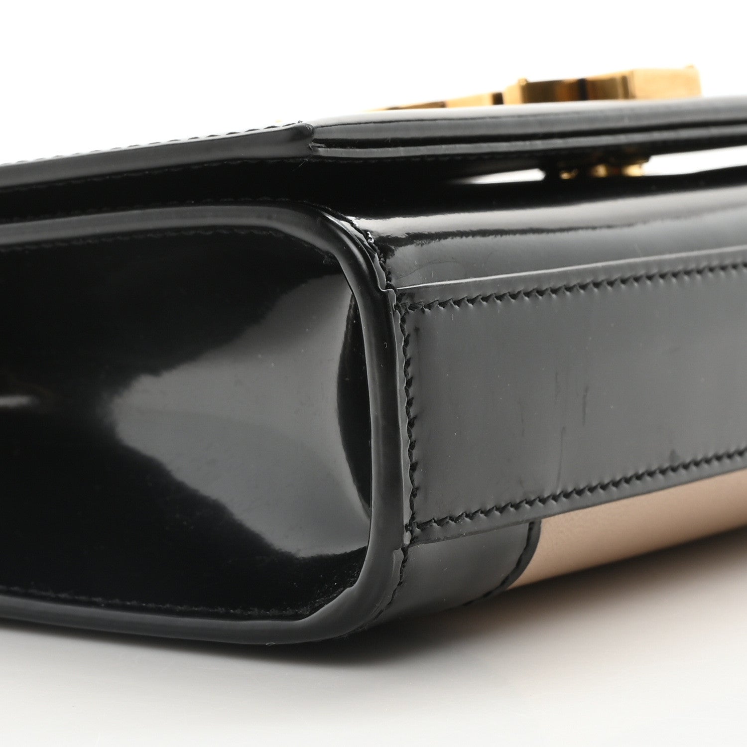 Saint Laurent Nappa Patent Calfskin Two-Toned Small Monogram Kate Satchel Desert Sand Black 9 of 10