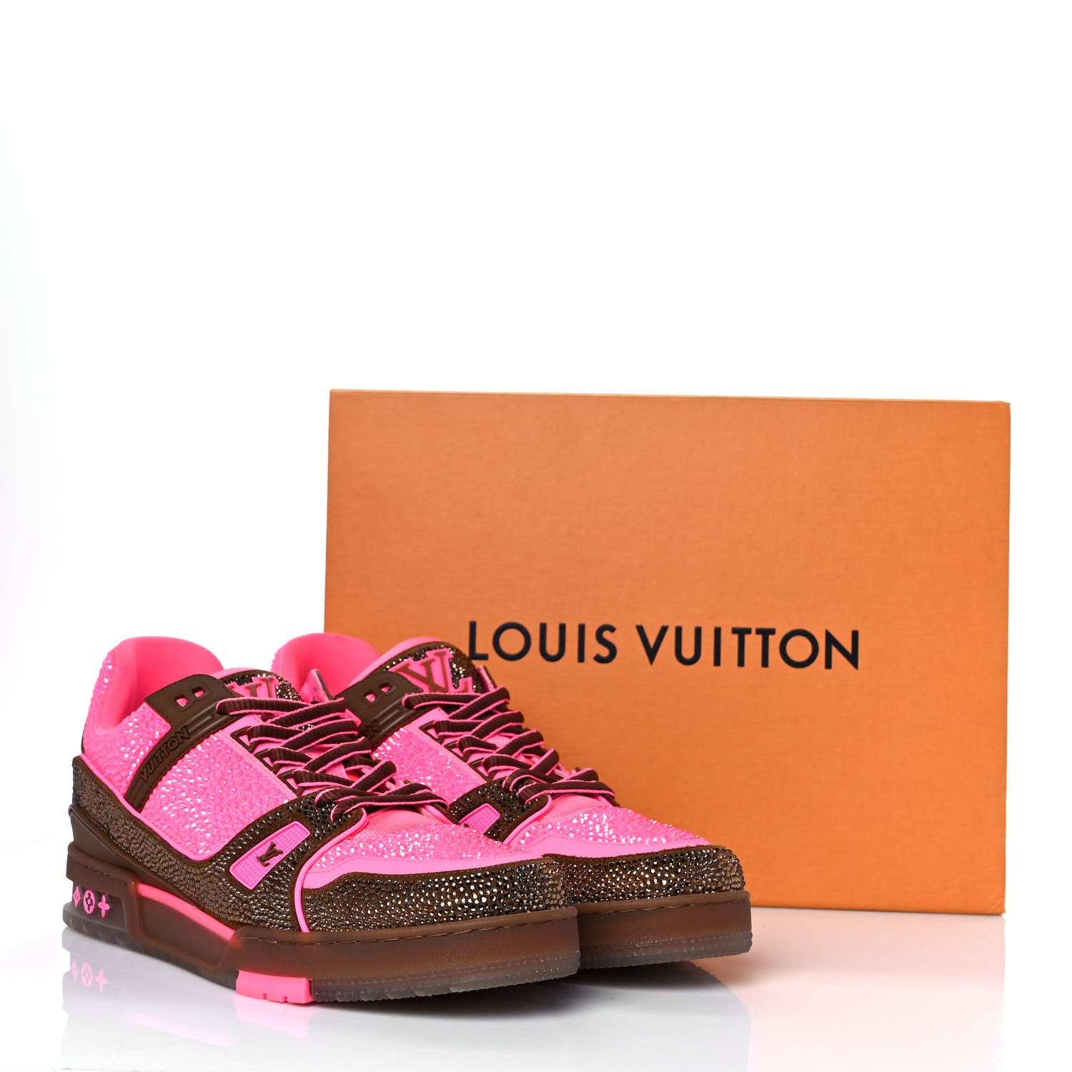 Louis Vuitton Crystal Mens LV Trainer Sneakers 9.5 Pink