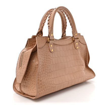 Balenciaga Extra Supple Calfskin Crocodile Embossed Neo Classic Gold Hardware S City  Nude Beige 3 of 14