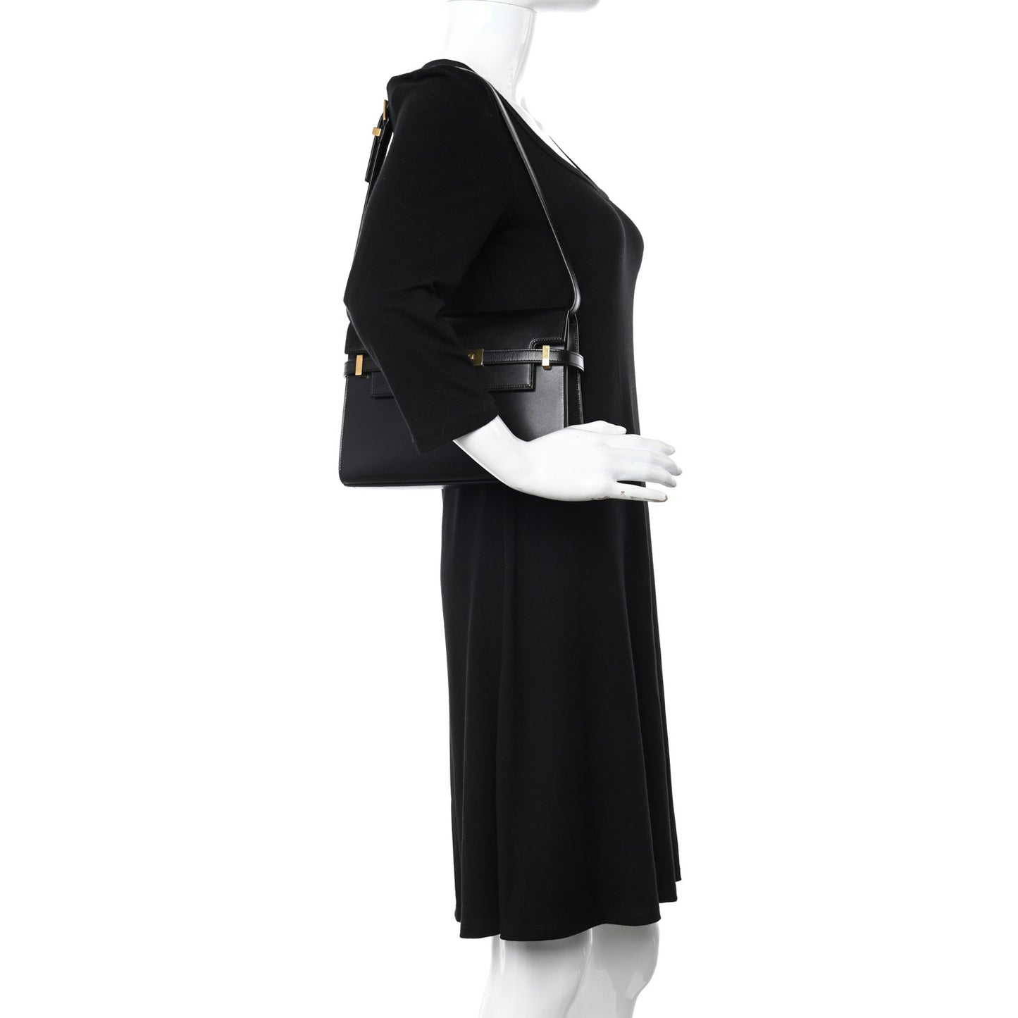 Smooth Calfskin Small Manhattan Shoulder Bag Black