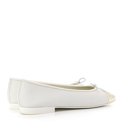 Chanel Calfskin Patent Cap Toe CC Ballerina Flats 41 White 4 of 9
