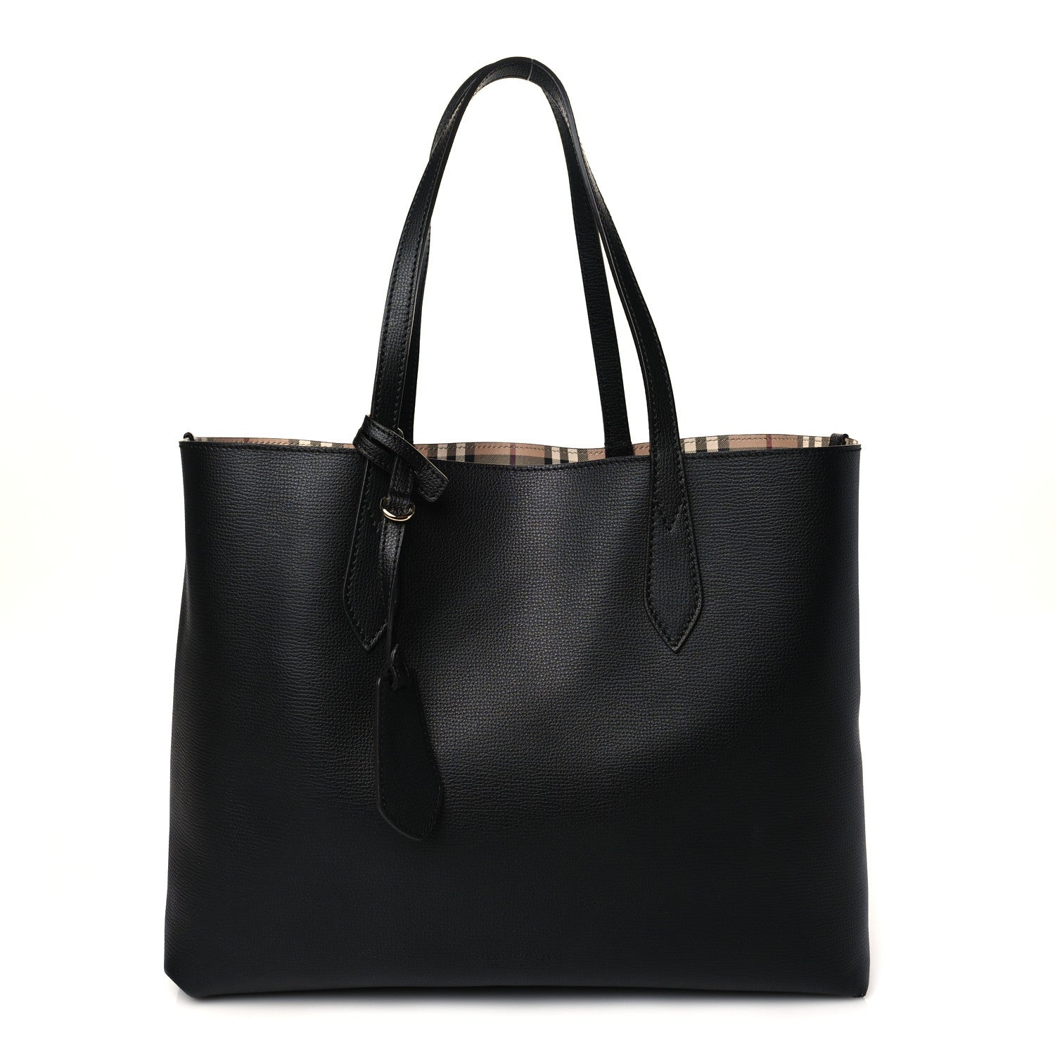 Burberry Grainy Calfskin Haymarket Check Small Reversible Tote Black 3 of 16