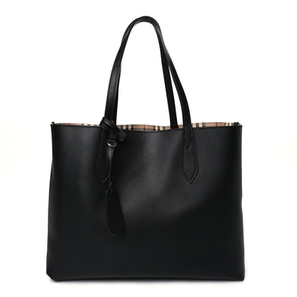 Burberry Grainy Calfskin Haymarket Check Small Reversible Tote Black 3 of 16
