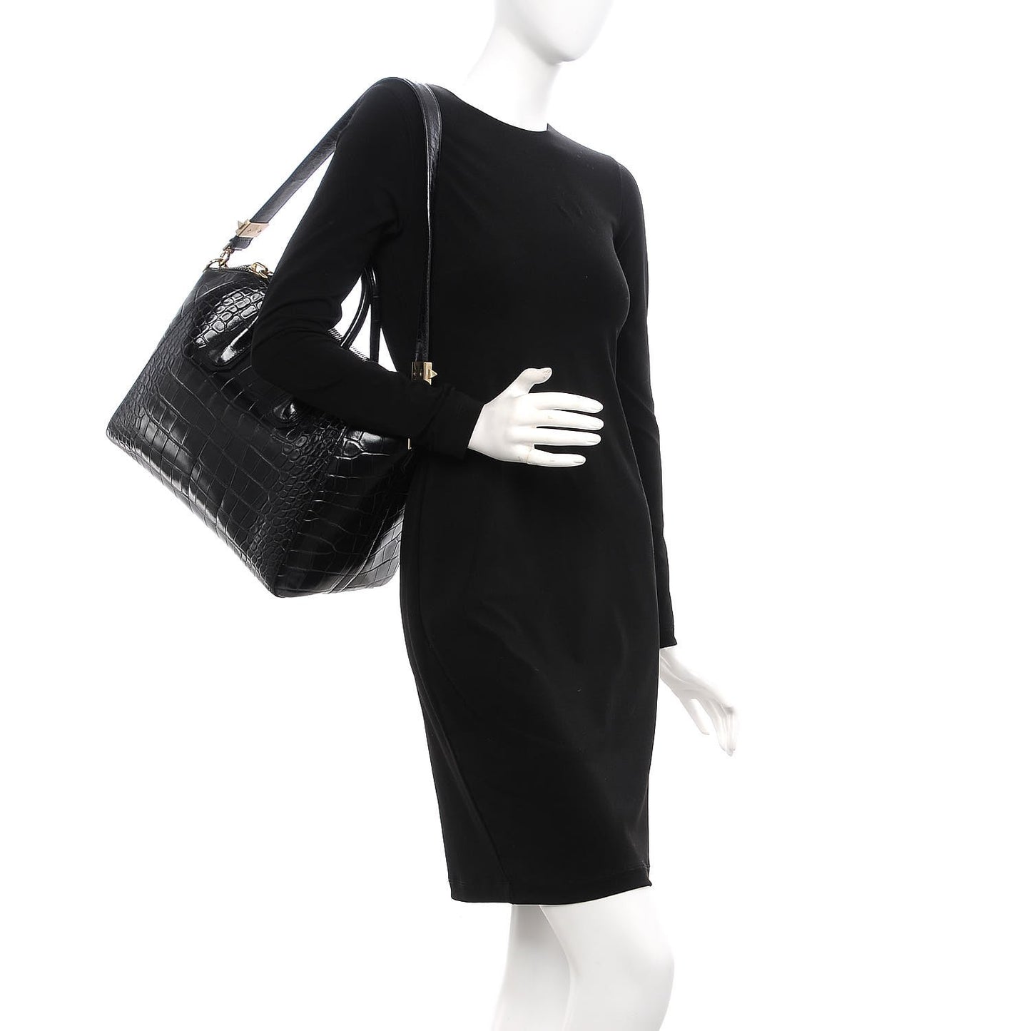 Calfskin Crocodile Embossed Medium Antigona Black