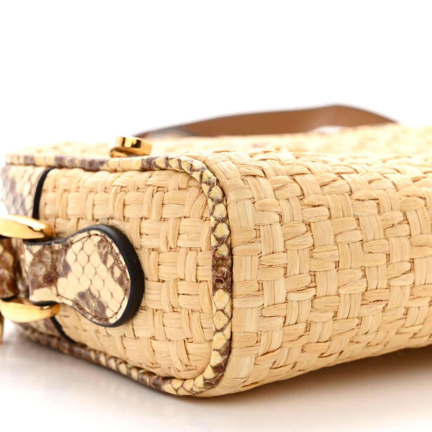 Raffia Elaphe Mini Ophidia Shoulder Bag Natural Cream Brown