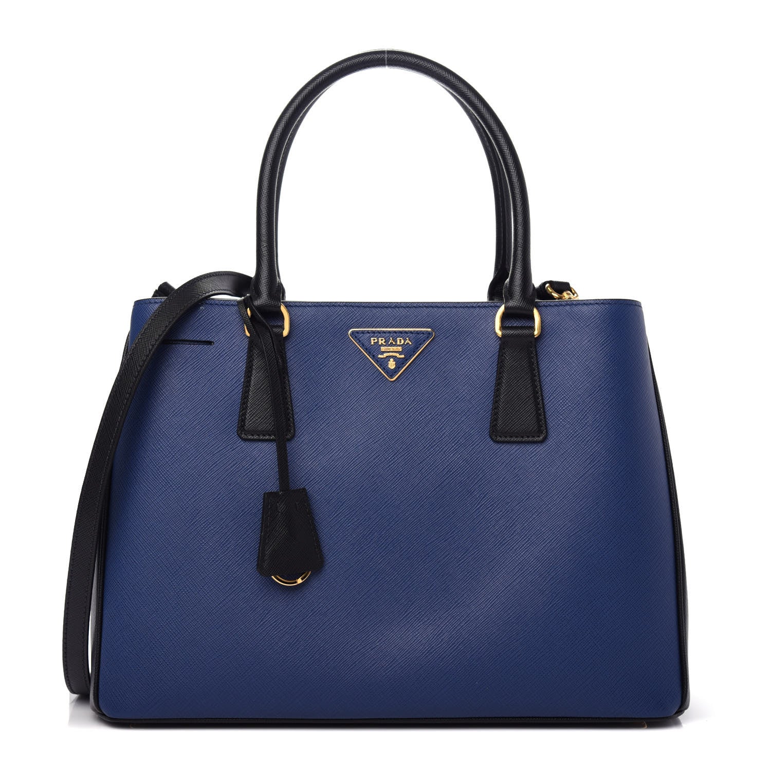 Prada Saffiano Lux Bi-Color Medium Tote Bluette Black 1 of 10