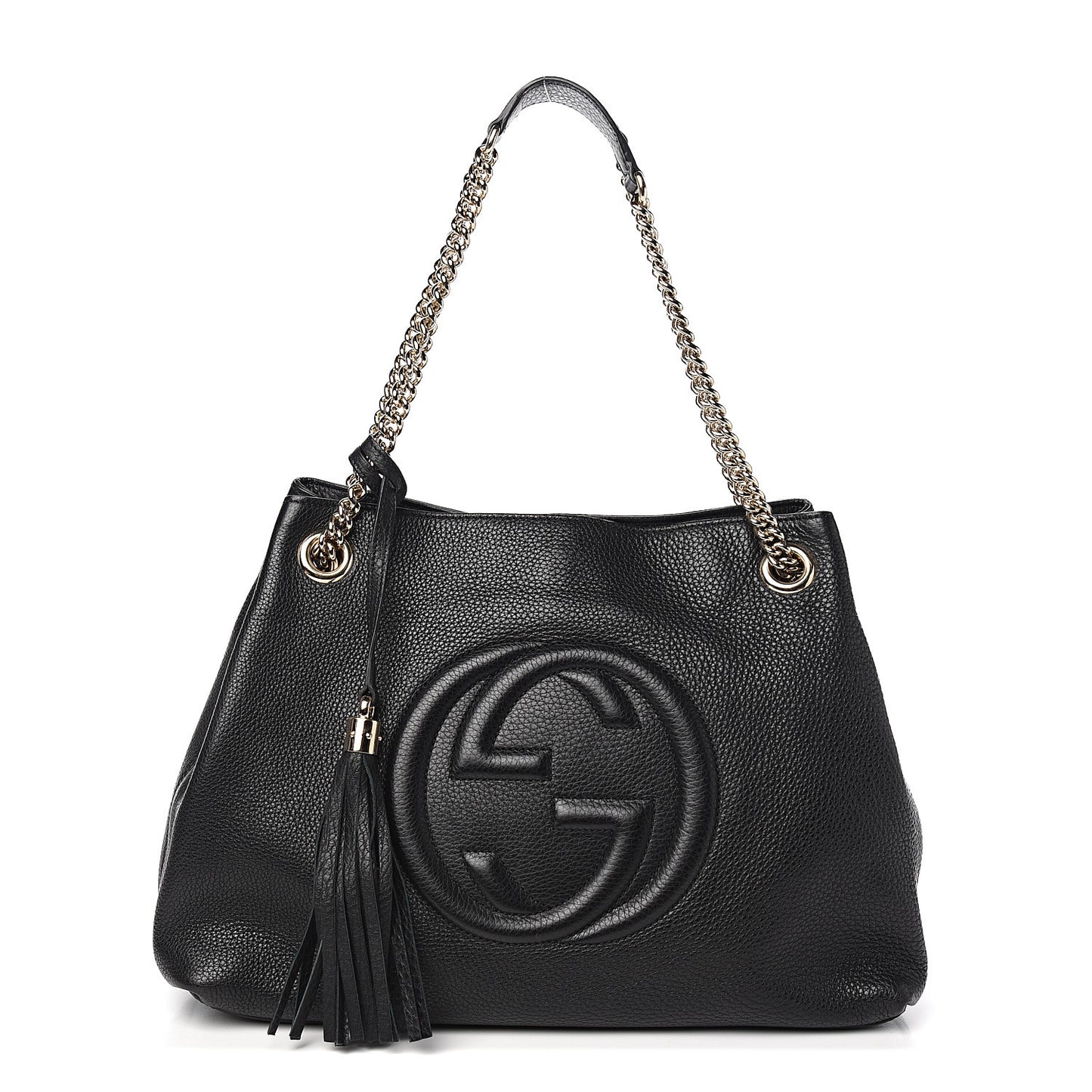 Pebbled Calfskin Medium Soho Chain Shoulder Bag Black