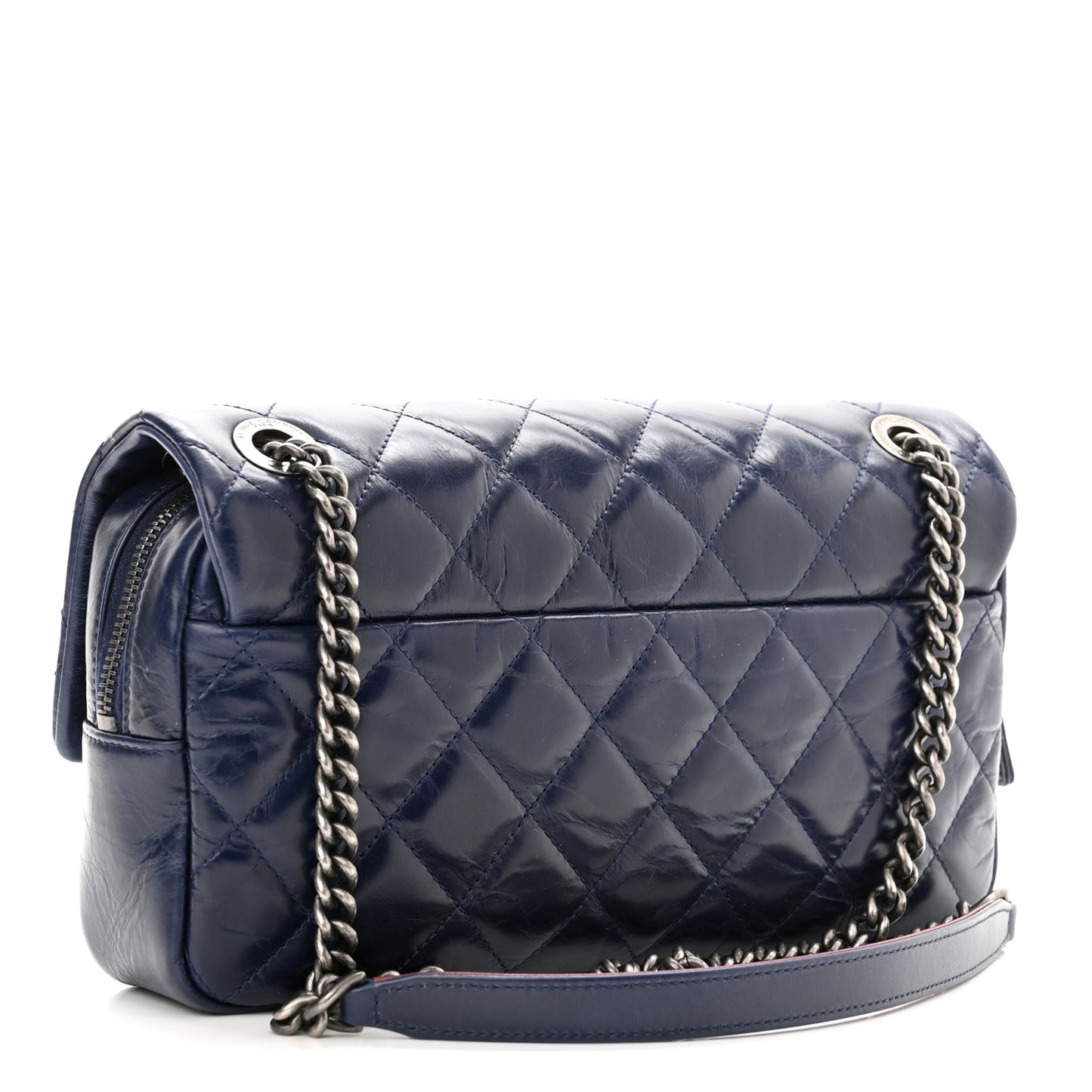 Glazed Calfskin Quilted Medium Duo Color Flap Blue