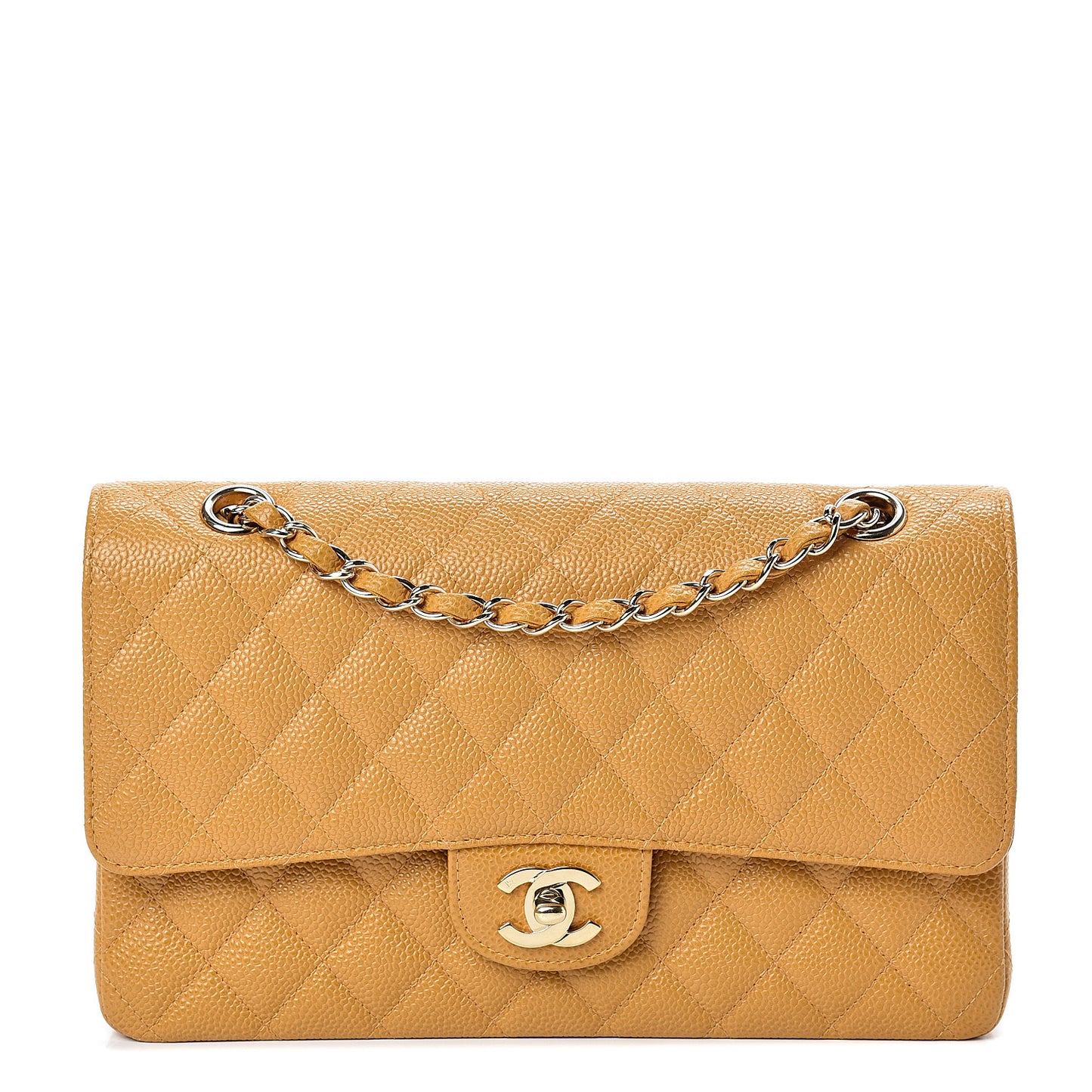 Caviar Quilted Medium Double Flap Yellow