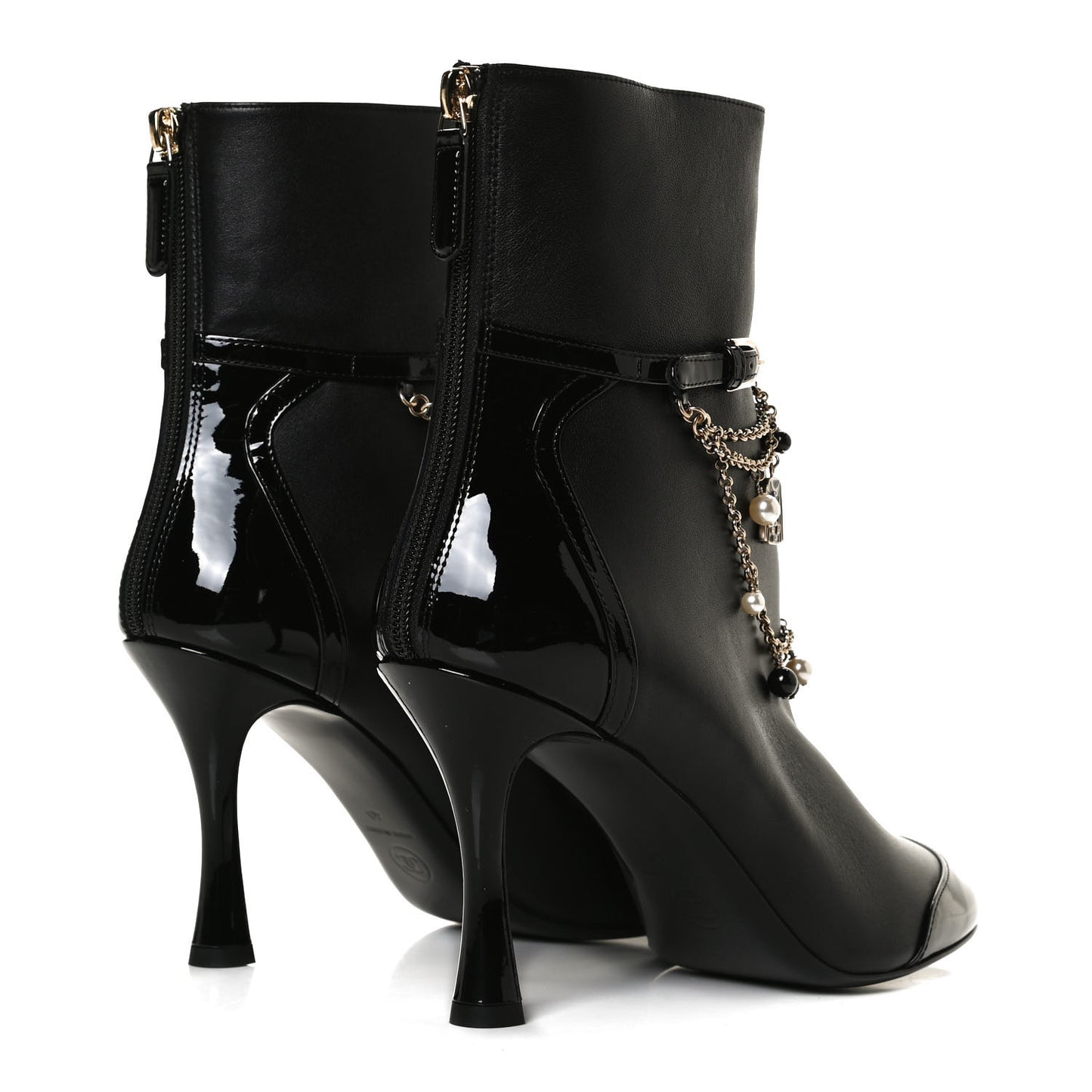 Lambskin Patent Calfskin Ankle Boots 40 Black