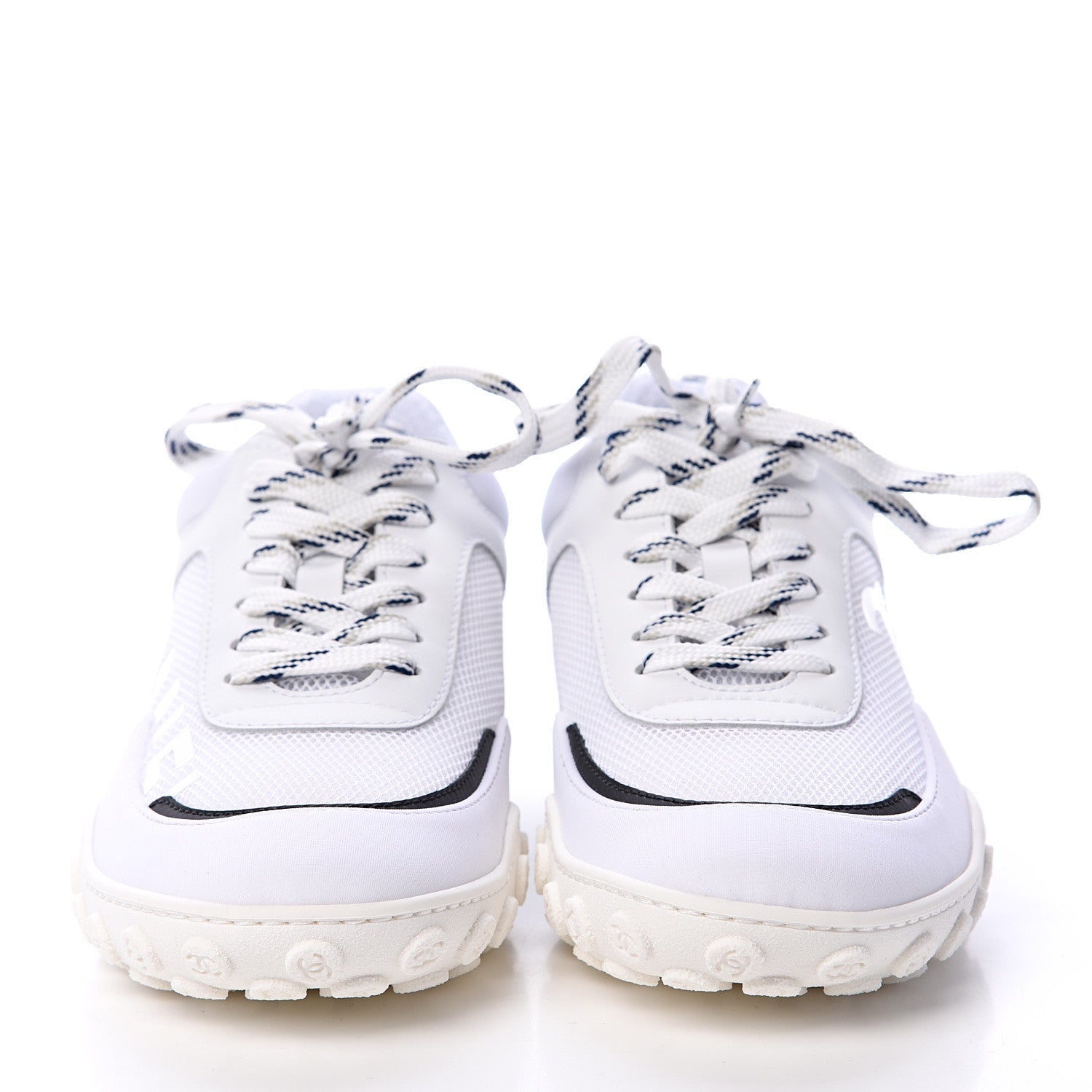 Chanel Calfskin Mesh Lycra Womens Logo Sneakers 36.5 White 2 of 8