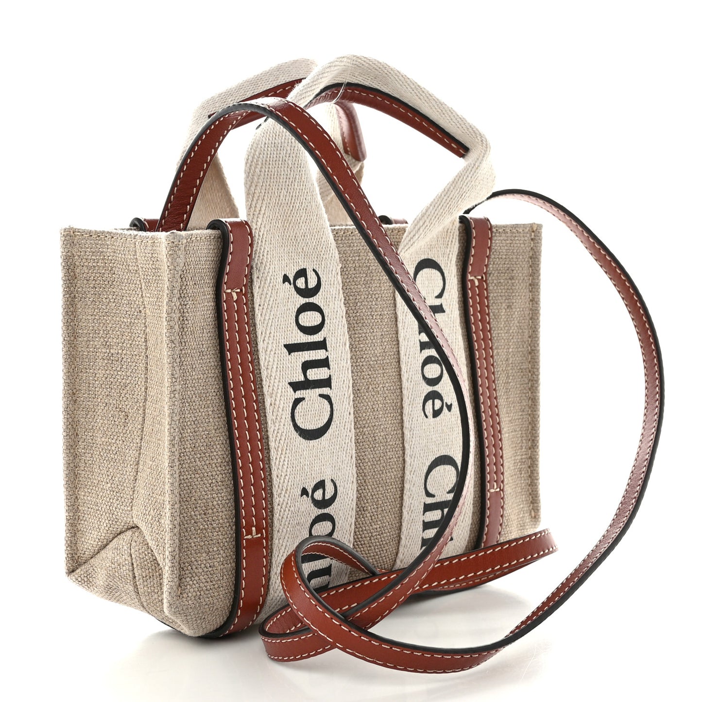 Cotton Calfskin Mini Woody Ribbon Tote White Brown