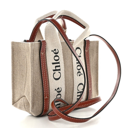 Chloe Cotton Calfskin Mini Woody Ribbon Tote White Brown 3 of 10