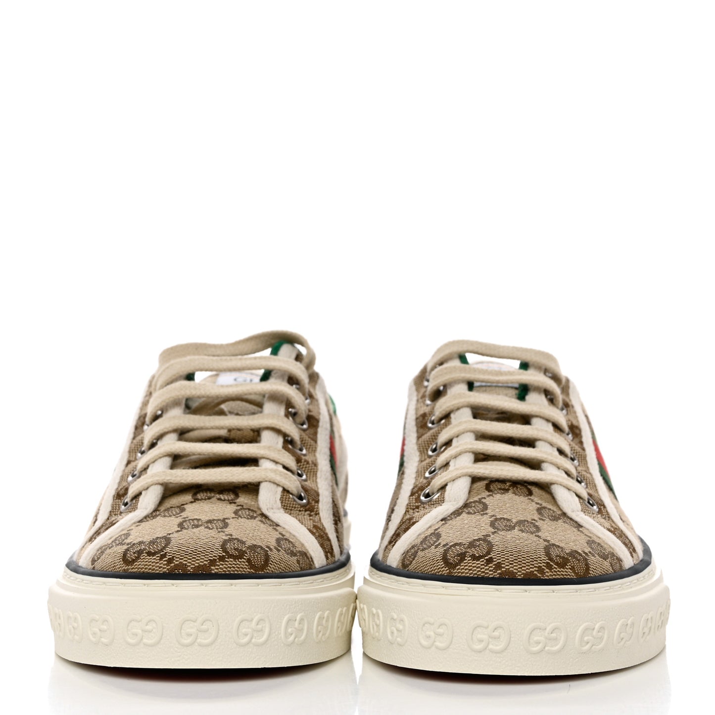 GG Monogram Web Womens 1977 Tennis Sneakers 38 Beige Ebony Mystic White