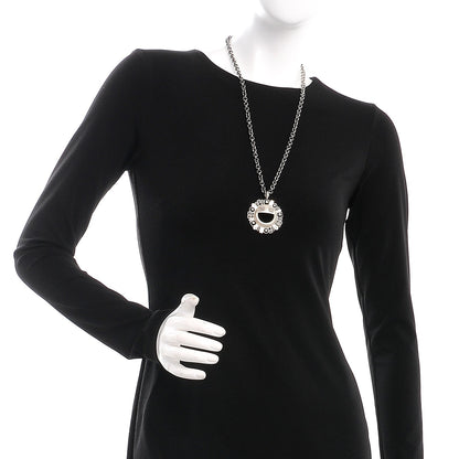 Chanel Crystal CC Smiley Emoji Pendant Necklace Silver Black 2 of 6