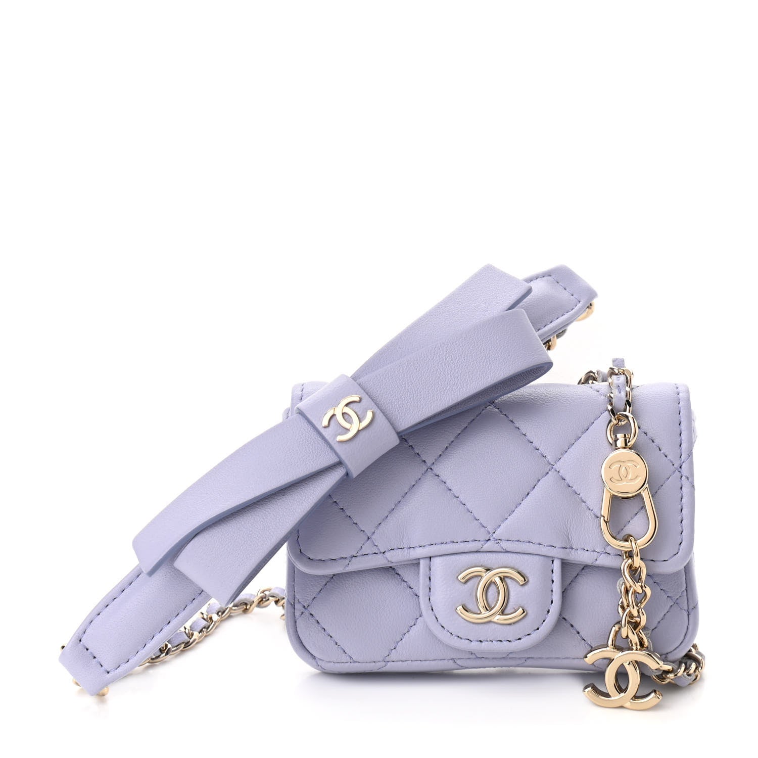 Chanel Lambskin Quilted Flap Bow Chain Waist Bag Purple 1 of 11