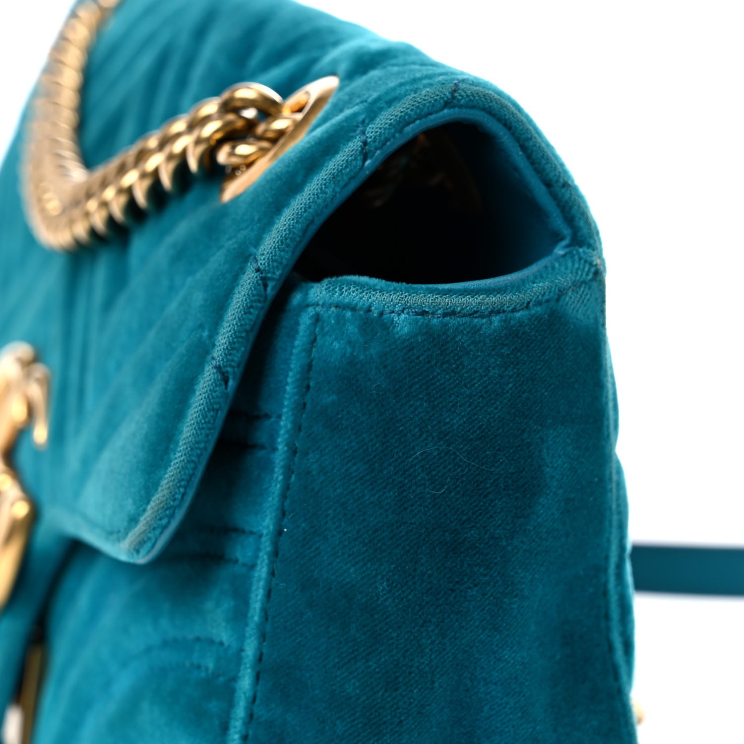 Gucci Velvet Matelasse Small GG Marmont Shoulder Bag Pavone Cyan 27 of 28