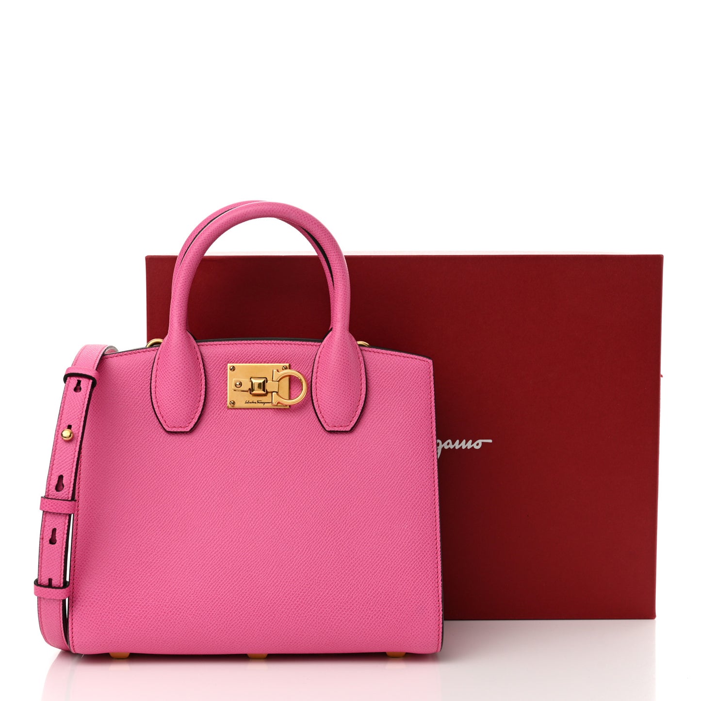 Hammered Calfskin Small The Studio Box Bag Hot Pink