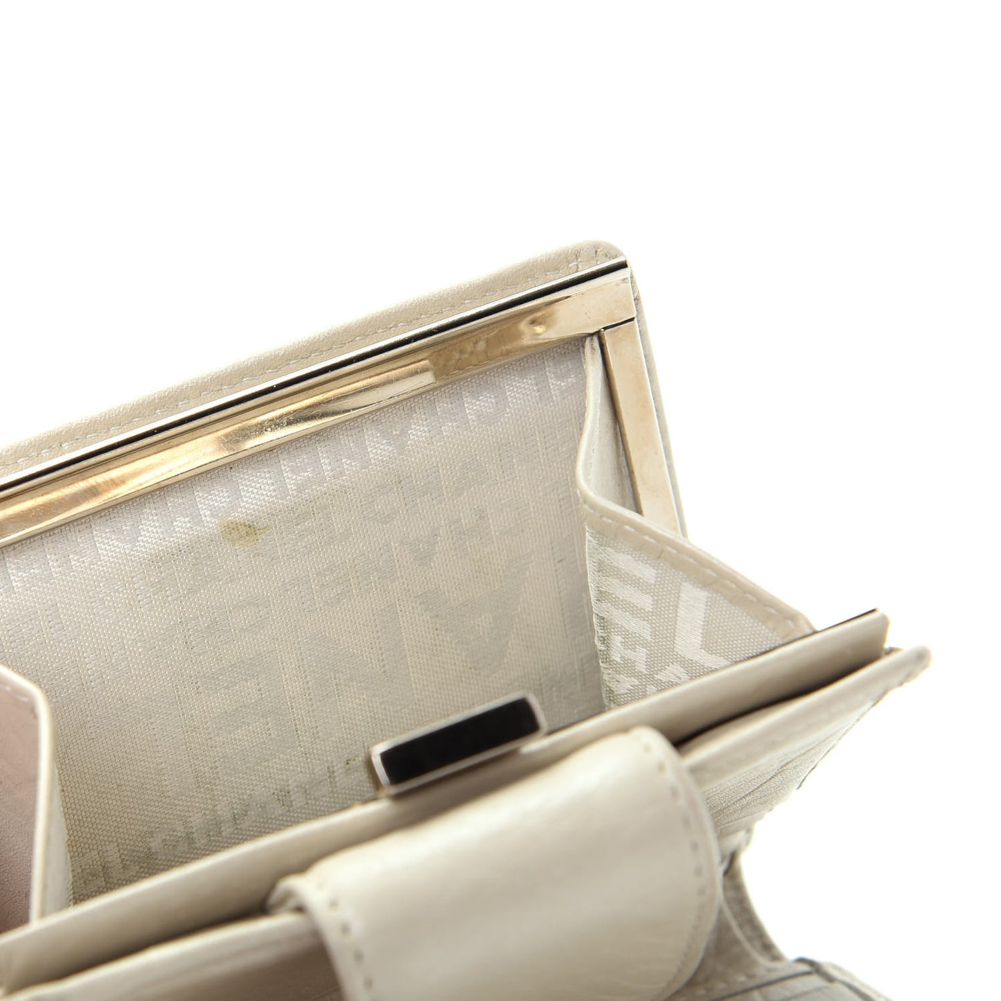 Aged Calfskin Cambon Compact Wallet Pearl