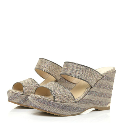 Jimmy Choo Metallic Raffia Wedge Sandals 38.5 Multicolor 3 of 11