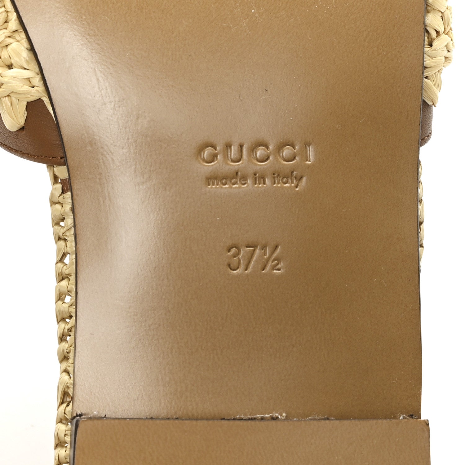 Gucci Raffia Interlocking G Flat Slide Sandals 37.5 Bright Natural Sundial 7 of 9