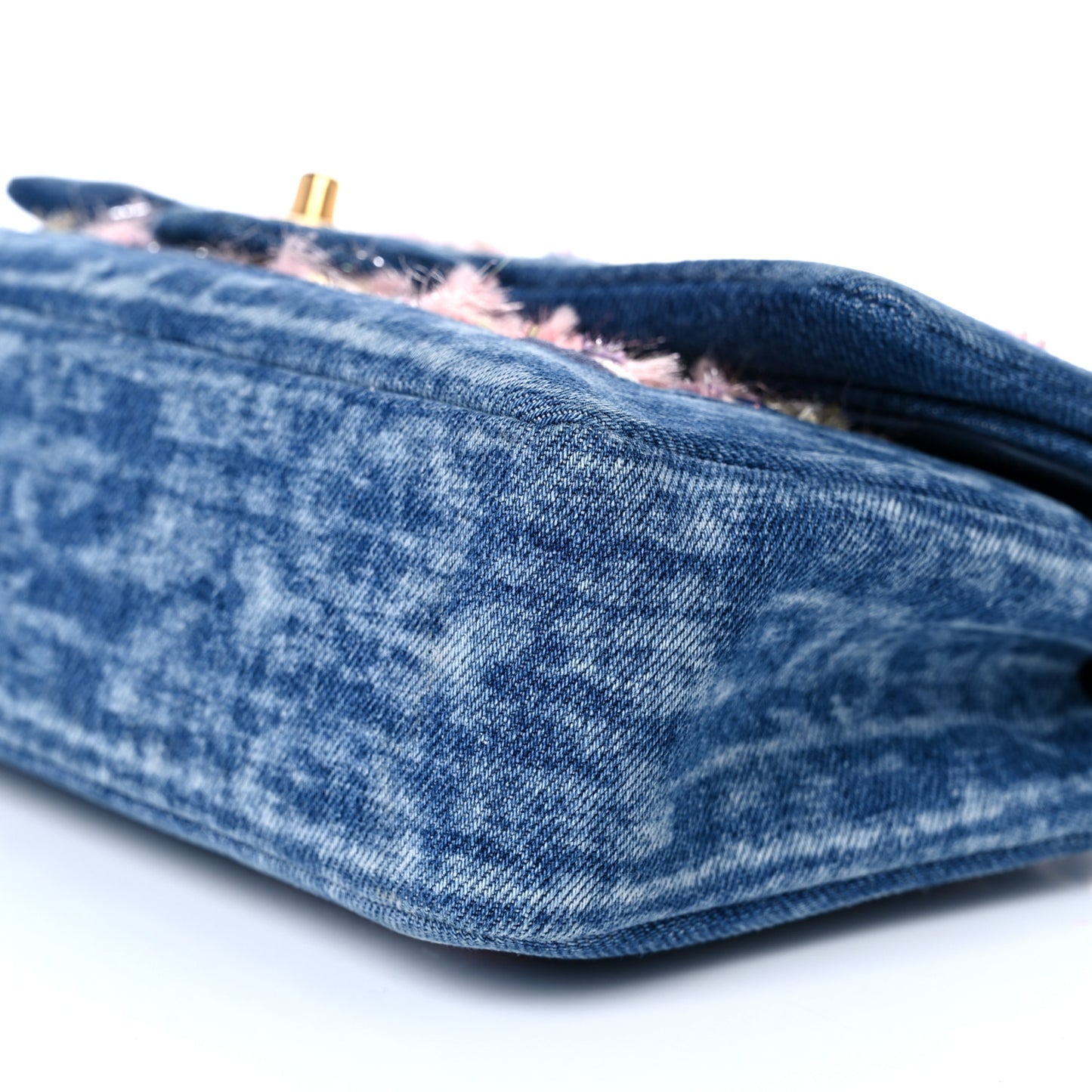 Denim Tweed Quilted Medium Double Flap Blue