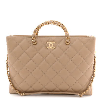 Chanel Shiny Caviar Quilted Chain Handle Shopping Tote Beige 1 of 12