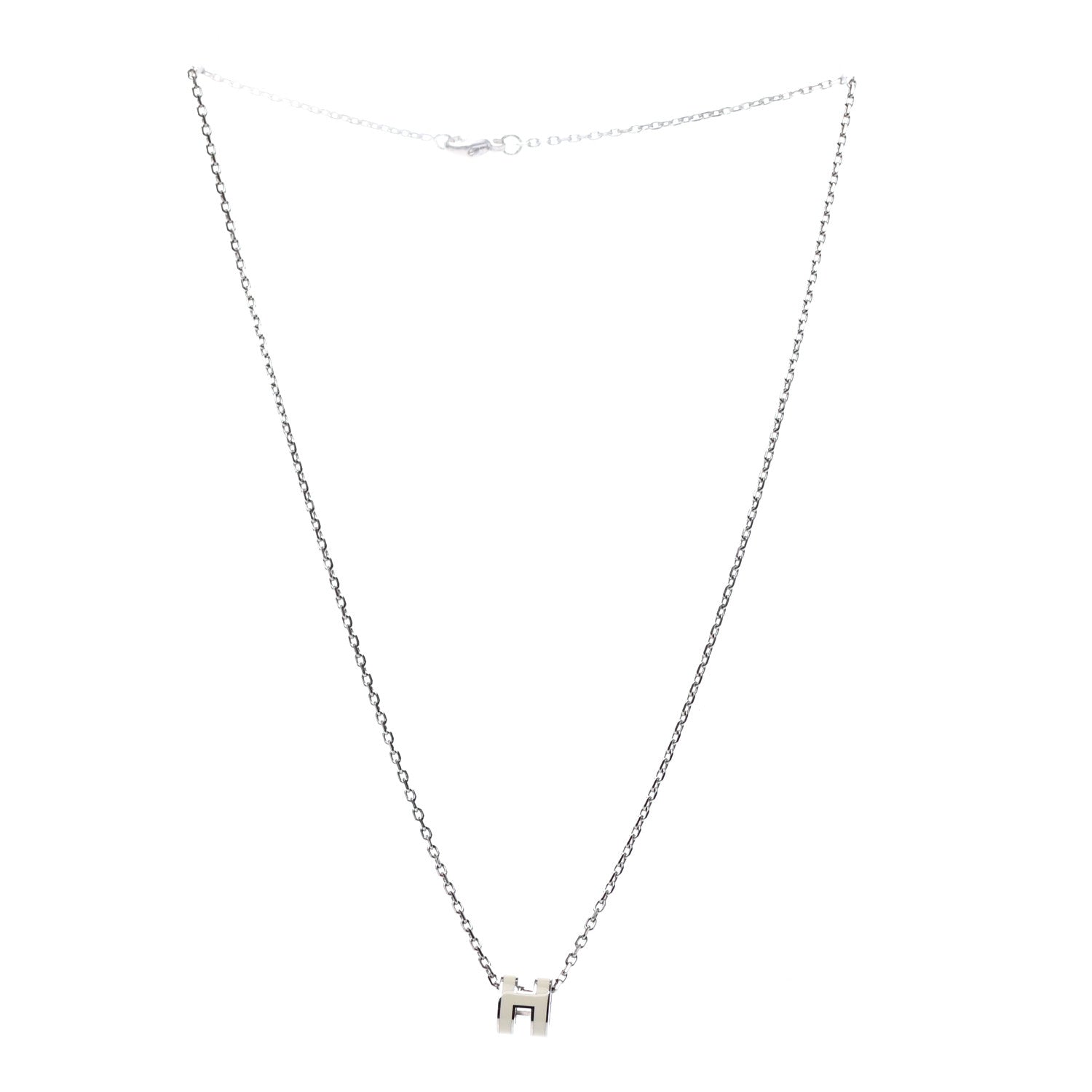 Hermes Lacquered Palladium Mini Pop H Pendant Necklace White 3 of 5